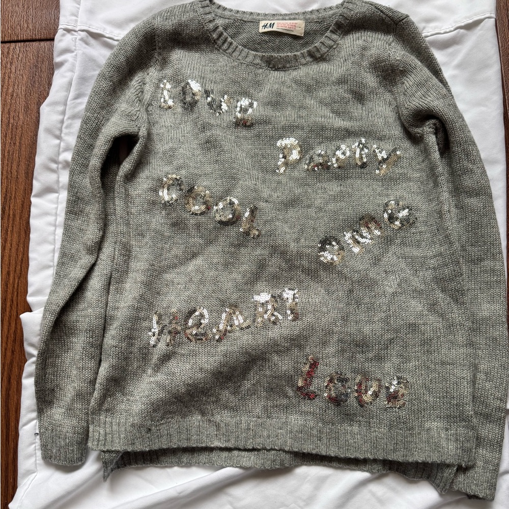 Girls H&M Gray Sequin Sweater Size 10